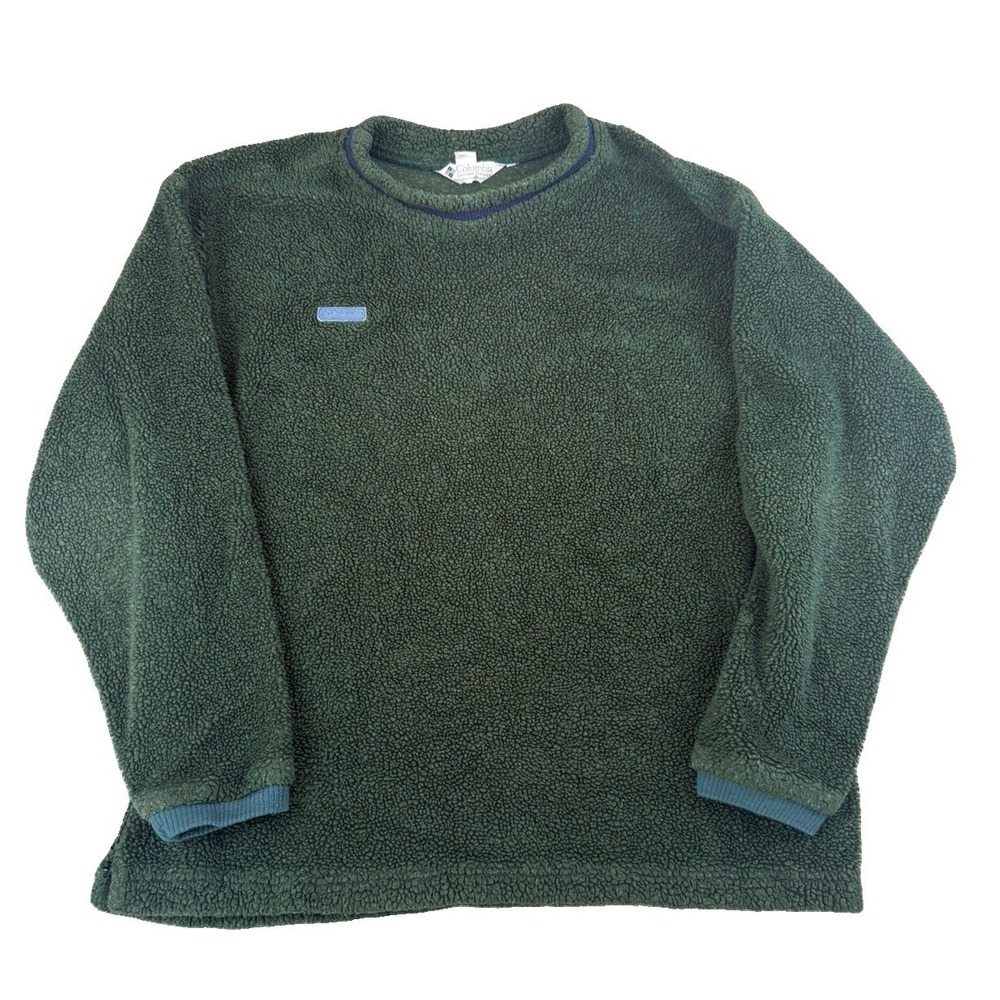 Vintage Columbia Fleece Pullover Mens XL Green Sherpa Deep Pile Made USA